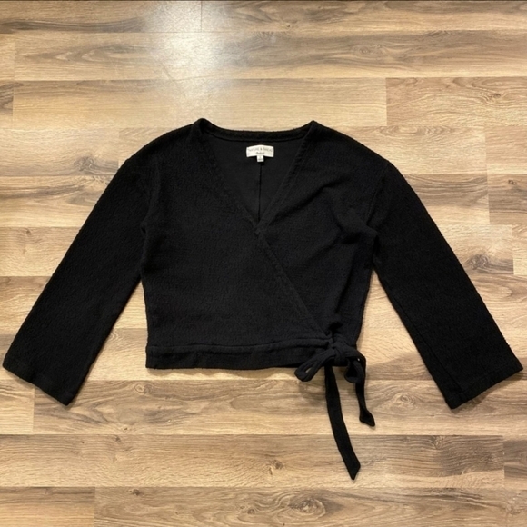 Madewell Texture & Thread Black Wrap Side Tie Cropped Top Women's Small S EUC - Picture 3 of 6